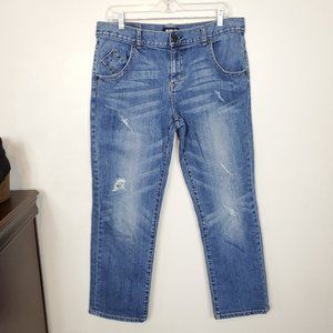 Allen B. Medium Wash Distressing Whiskering Fading Denim Jeans Size 8